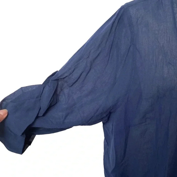 Lands’ End Navy Cotton Tunic Coverup 1X 2X Embroidered Button Front Beach - Picture 4 of 15